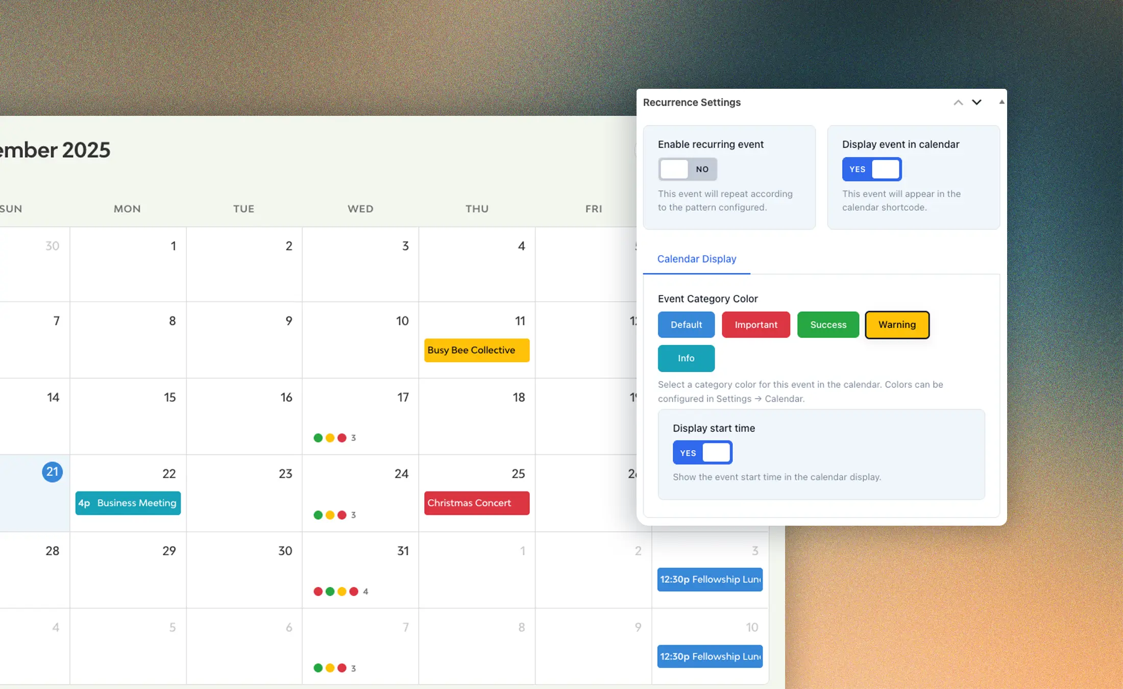 Calendar display toggle