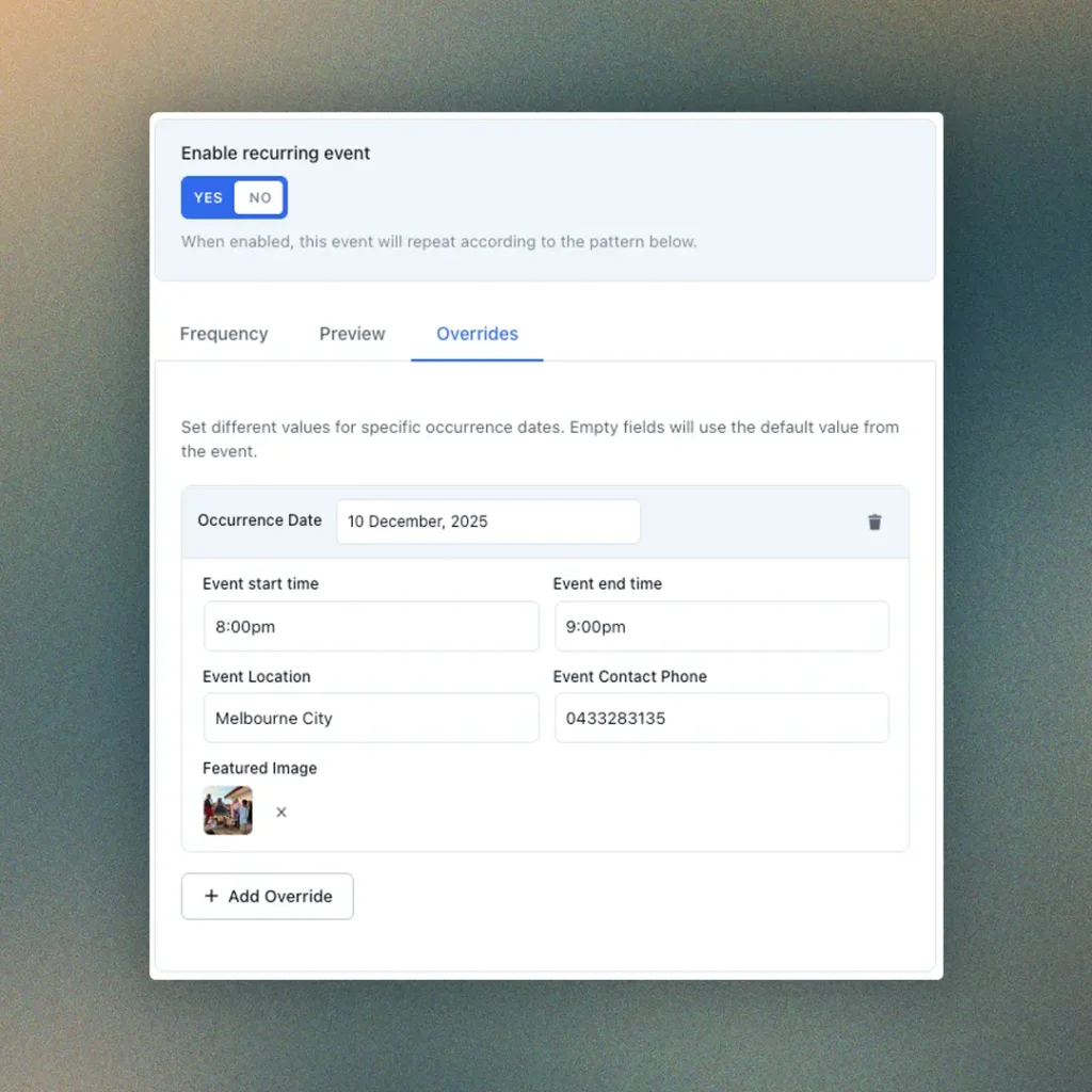 Recurrance overrides ui