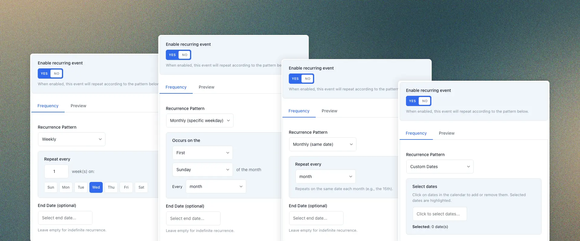 Recurring events for wordpress ui